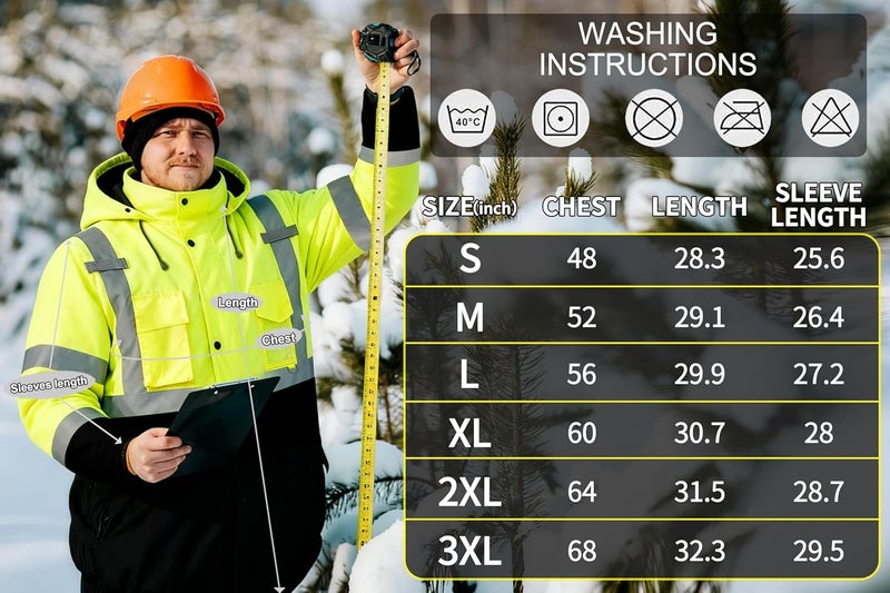 FATONE Store Hi Vis Jackets for Men Reflective Safety, Construction Worker Winter Coat Waterproof with Black Bottom ANSI/ISEA, Lime 3XL - Image 5